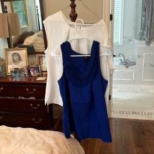 Two blouses one white sheer(kasper)and other sleeveless blue